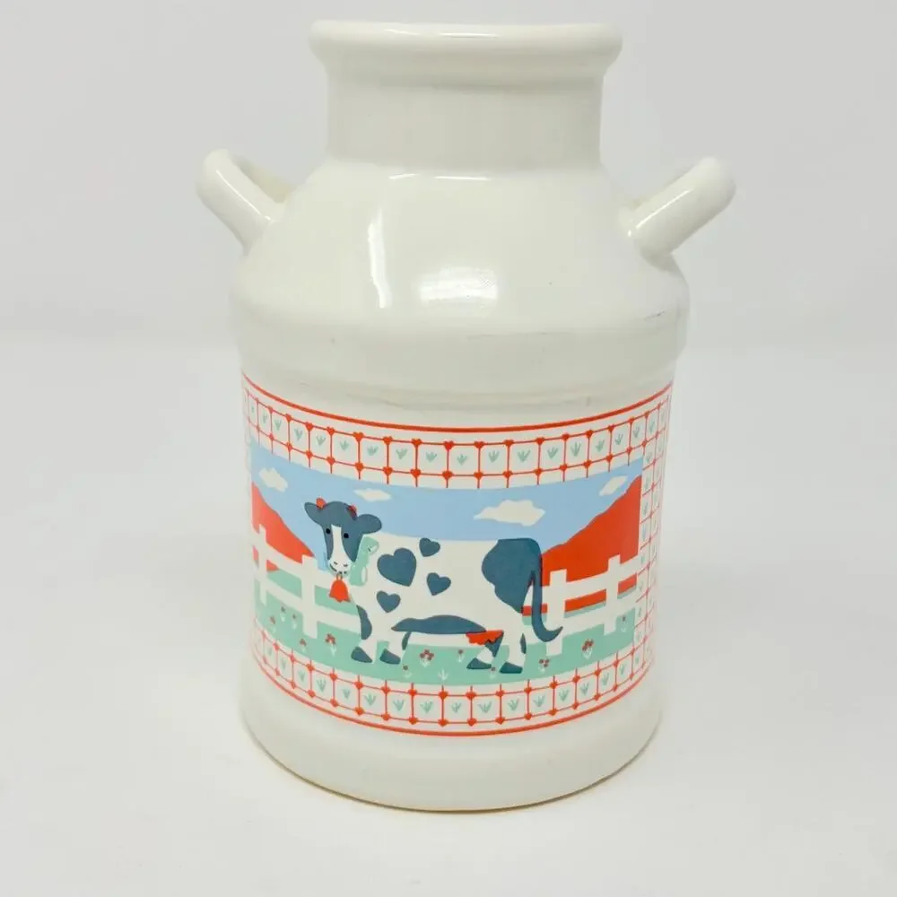 Vtg 80s Himark Peaches N Cream Cow Canister Utensils Trivet NOS Cottagecore